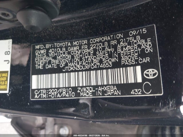 Toyota Prius Two 2015 JTDKN3DUXF0474653 Image 9