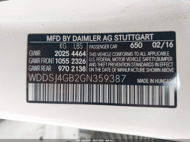 Продаж на аукціоні авто 2016 Mercedes-benz Cla 250 4matic, vin: WDDSJ4GB2GN359387, номер лоту: 45224220