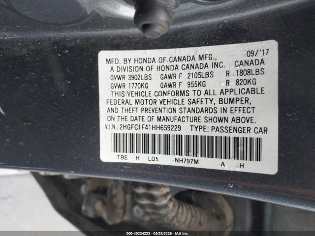 Aukcja sprzedaży 2017 Honda Civic Ex-t, vin: 2HGFC1F41HH659229, numer aukcji: 45224223