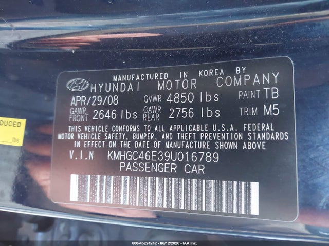Aukcja sprzedaży 2009 Hyundai Genesis 3.8, vin: KMHGC46E39U016789, numer aukcji: 45224242