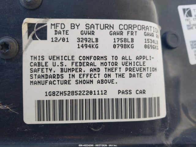 Aukcja sprzedaży 2002 Saturn S-series Sl1, vin: 1G8ZH52852Z201112, numer aukcji: 45224265