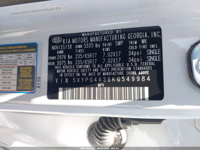 5XYPG4A36KG549984 KIA Sorento 2.4l Lx