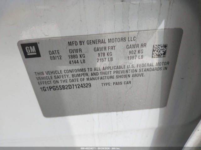 Продажа на аукционе авто 2013 Chevrolet Cruze Ltz, vin: 1G1PG5SB2D7124329, номер лота: 45224271