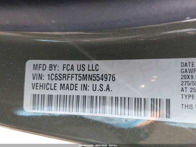 Продаж на аукціоні авто 2021 Ram 1500 Big Horn  4x4 5'7 Box, vin: 1C6SRFFT5MN554976, номер лоту: 45224280