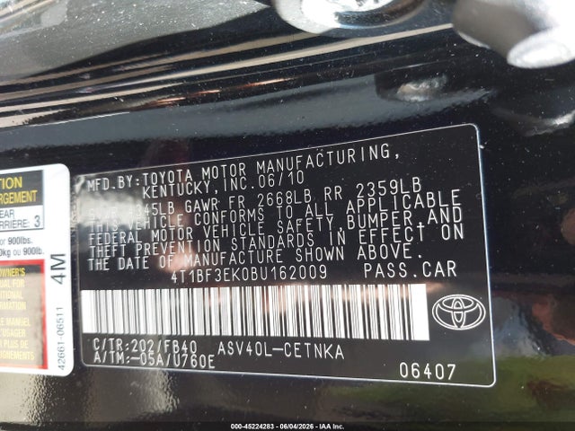 Aukcja sprzedaży 2011 Toyota Camry Le, vin: 4T1BF3EK0BU162009, numer aukcji: 45224283