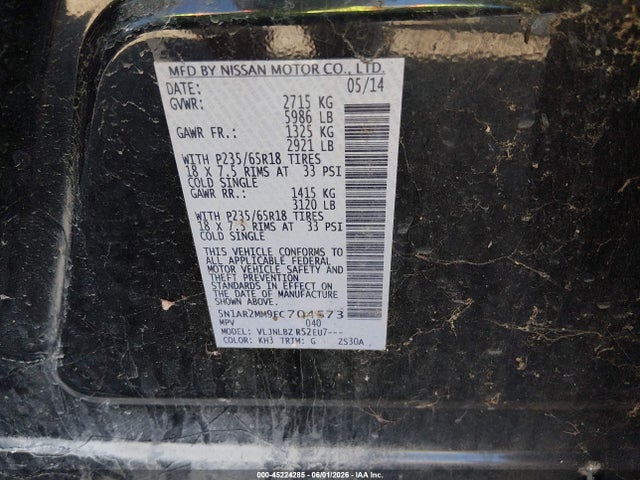 45224285 :رقم المزاد ، 5N1AR2MM9EC704573 vin ، 2014 Nissan Pathfinder S مزاد بيع