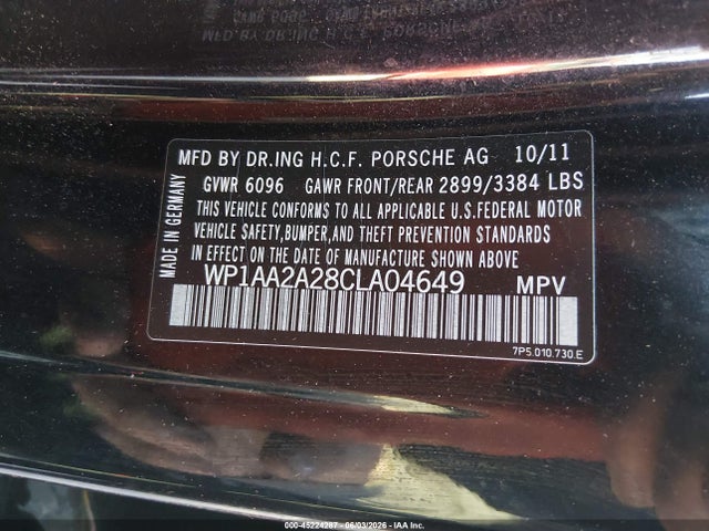 Продажа на аукционе авто 2012 Porsche Cayenne, vin: WP1AA2A28CLA04649, номер лота: 45224287