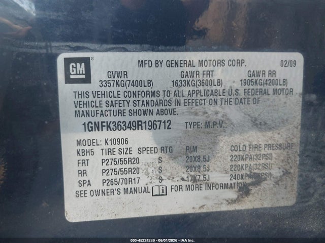 Продаж на аукціоні авто 2009 Chevrolet Suburban 1500 Ltz, vin: 1GNFK36349R196712, номер лоту: 45224289