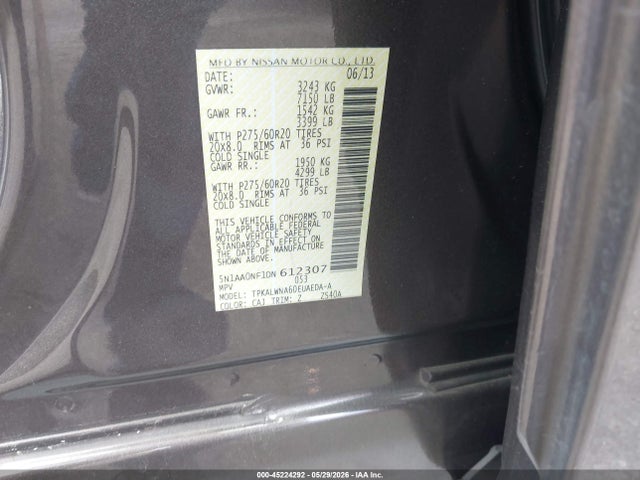 Продажа на аукционе авто 2013 Nissan Armada Platinum, vin: 5N1AA0NF1DN612307, номер лота: 45224292