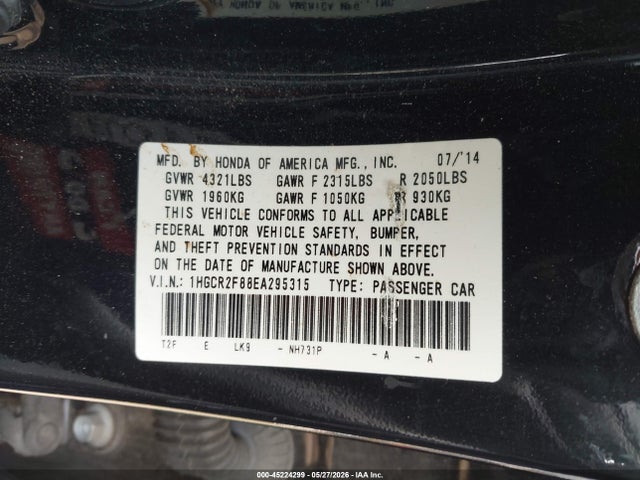 Honda Accord Ex-l 2014 1HGCR2F88EA295315 Image 9
