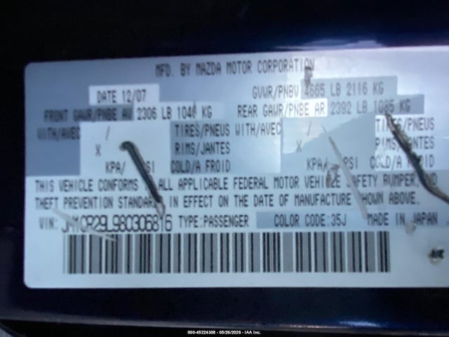 Продаж на аукціоні авто 2008 Mazda Mazda5 Sport, vin: JM1CR29L980306816, номер лоту: 45224308