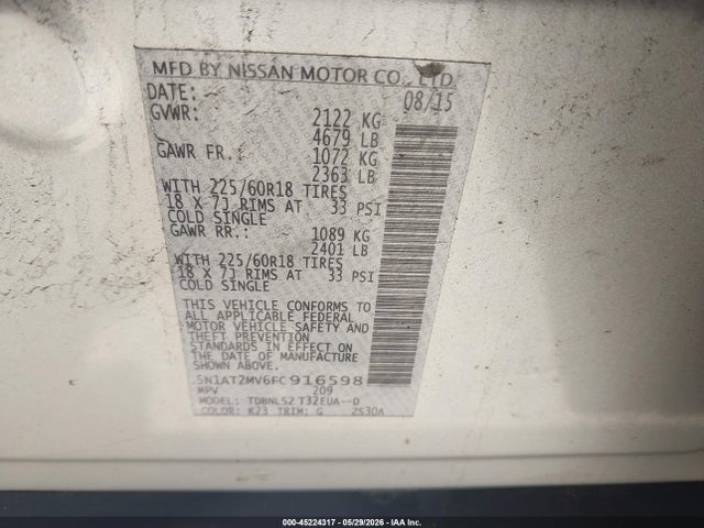 5N1AT2MV6FC916598 Nissan Rogue Sl
