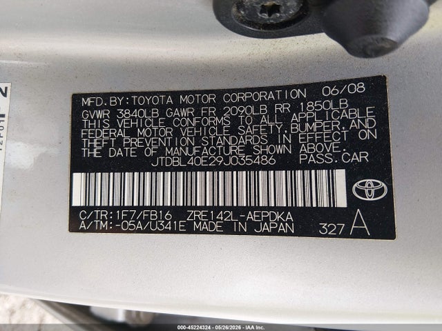2009 Toyota Corolla Le მანქანა იყიდება აუქციონზე, vin: JTDBL40E29J035486, აუქციონის ნომერი: 45224324