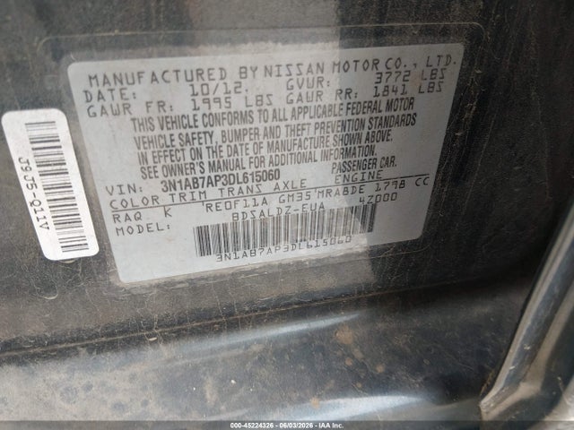 Aukcja sprzedaży 2013 Nissan Sentra Sv, vin: 3N1AB7AP3DL615060, numer aukcji: 45224326
