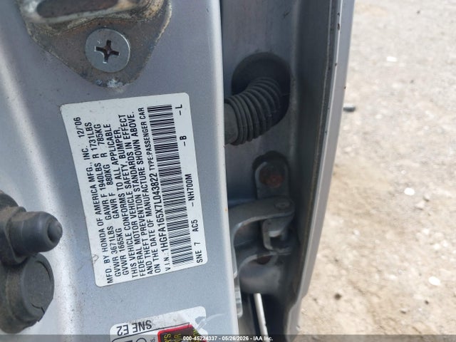 Aukcja sprzedaży 2007 Honda Civic Lx, vin: 1HGFA165X7L043822, numer aukcji: 45224337
