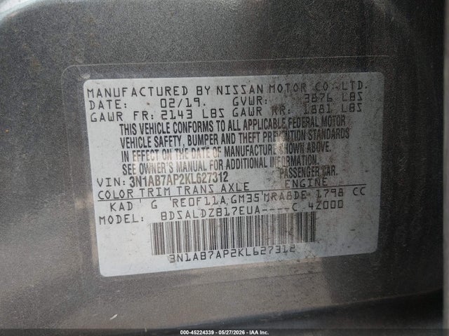 Nissan SENTRA SV 2019 3N1AB7AP2KL627312 Image 9