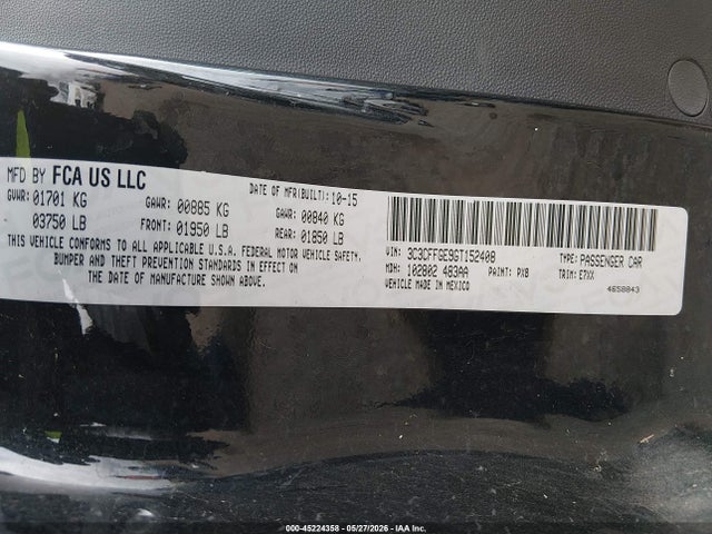 2016 Fiat 500e Battery Electric მანქანა იყიდება აუქციონზე, vin: 3C3CFFGE9GT152408, აუქციონის ნომერი: 45224358