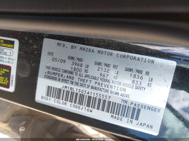 45224360 :رقم المزاد ، JM1BL1SG5A1155557 vin ، 2010 Mazda Mazda3 I Sport مزاد بيع