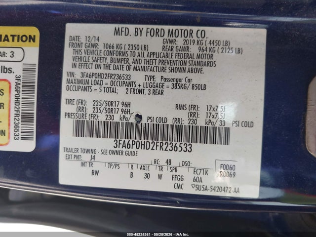 Ford FUSION SE 2015 3FA6P0HD2FR236533 Image 9