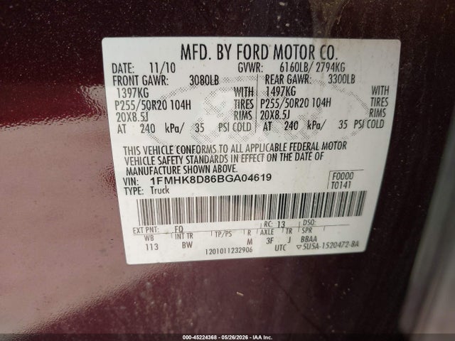 Продаж на аукціоні авто 2011 Ford Explorer Xlt, vin: 1FMHK8D86BGA04619, номер лоту: 45224368