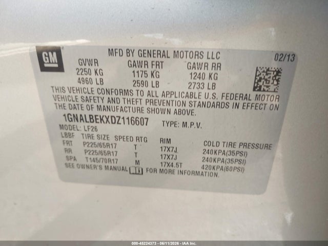 Aukcja sprzedaży 2013 Chevrolet Equinox Ls, vin: 1GNALBEKXDZ116607, numer aukcji: 45224373
