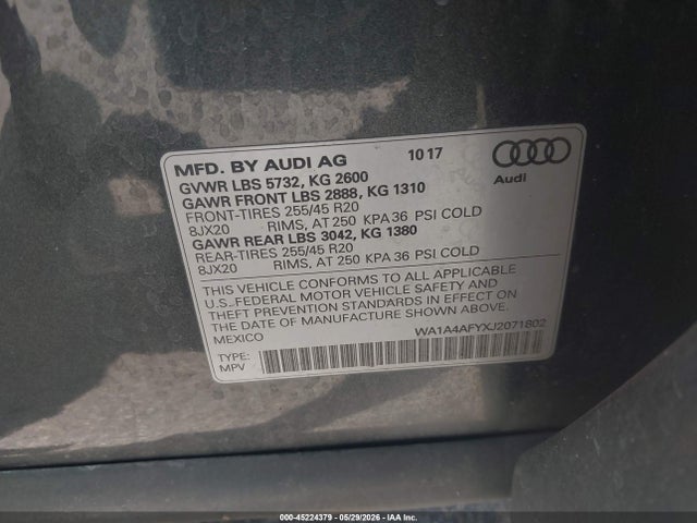 45224379 :رقم المزاد ، WA1A4AFYXJ2071802 vin ، 2018 Audi Sq5 3.0t Premium Plus مزاد بيع