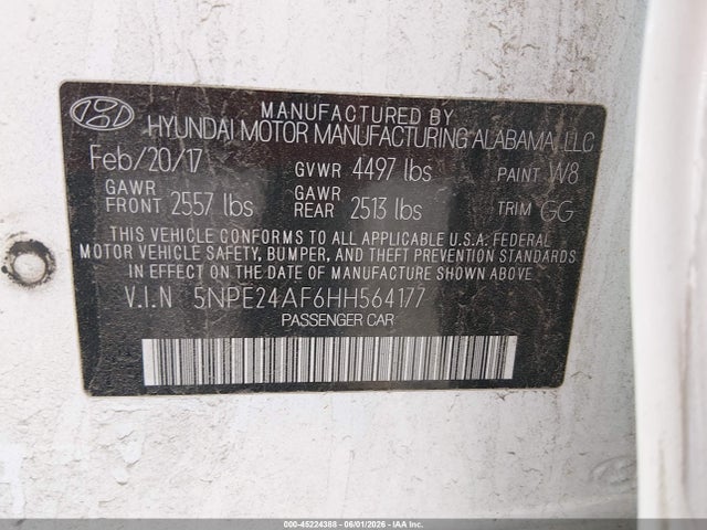 Продаж на аукціоні авто 2017 Hyundai Sonata, vin: 5NPE24AF6HH564177, номер лоту: 45224388