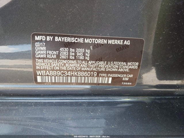 Продажа на аукционе авто 2017 Bmw 330i, vin: WBA8B9C34HK886019, номер лота: 45224418