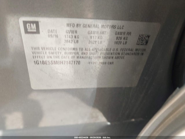 45224426 :رقم المزاد ، 1G1BE5SM8H7147170 vin ، 2017 Chevrolet Cruze Lt Auto مزاد بيع