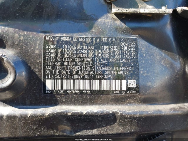 Продажа на аукционе авто 2024 Honda Hr-v 2wd Ex-l/2wd Ex-l W/o Bsi, vin: 3CZRZ1H78RM710031, номер лота: 45224428