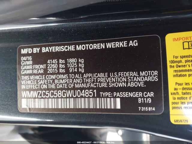 Продажа на аукционе авто 2016 Mini Countryman Cooper S, vin: WMWZC5C58GWU04851, номер лота: 45224437