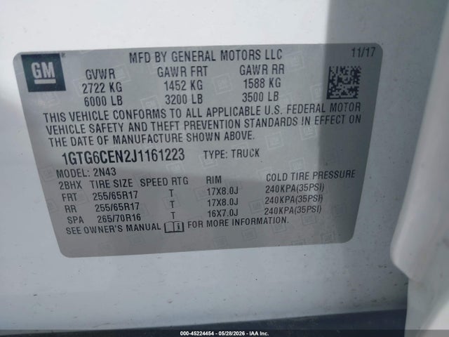 Продаж на аукціоні авто 2018 Gmc Canyon Sle, vin: 1GTG6CEN2J1161223, номер лоту: 45224454