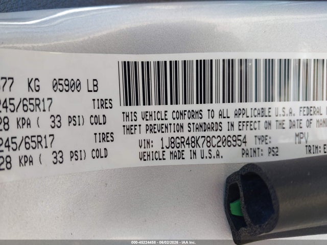 Продажа на аукционе авто 2008 Jeep Grand Cherokee Laredo, vin: 1J8GR48K78C206954, номер лота: 45224458