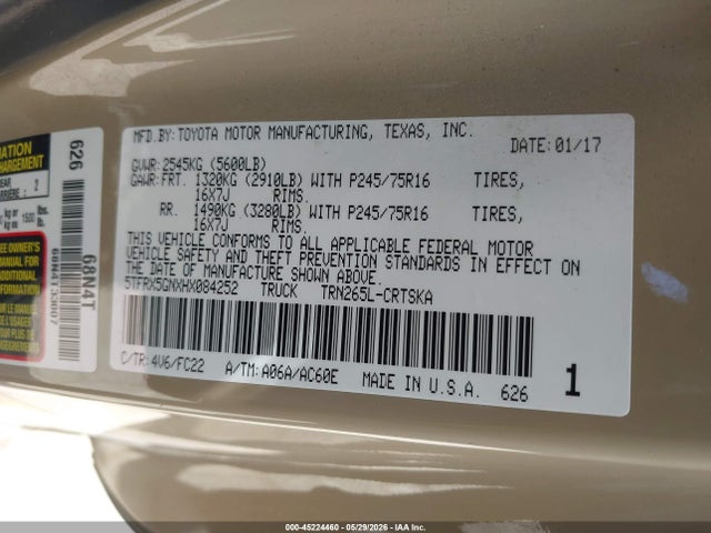 5TFRX5GNXHX084252 Toyota Tacoma Sr5