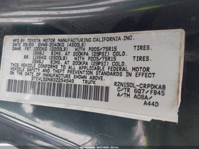 45224466 :رقم المزاد ، 5TEVL52N83Z254949 vin ، 2003 Toyota Tacoma مزاد بيع