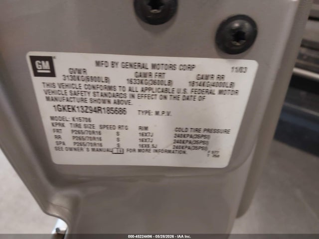 45224496 :رقم المزاد ، 1GKEK13Z94R185686 vin ، 2004 Gmc Yukon Sle مزاد بيع