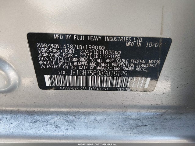 Продаж на аукціоні авто 2008 Subaru Impreza Wagon (ny/nj) Wrx W/sat/nav, vin: JF1GH75608G816129, номер лоту: 45224505
