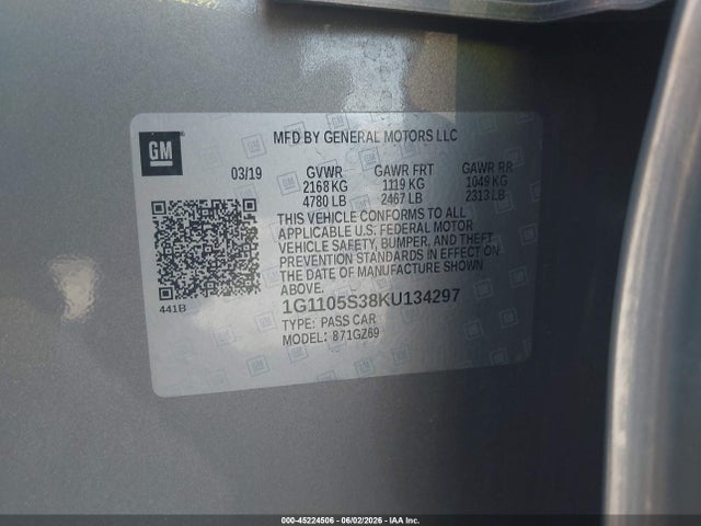 Продаж на аукціоні авто 2019 Chevrolet Impala Premier, vin: 1G1105S38KU134297, номер лоту: 45224506