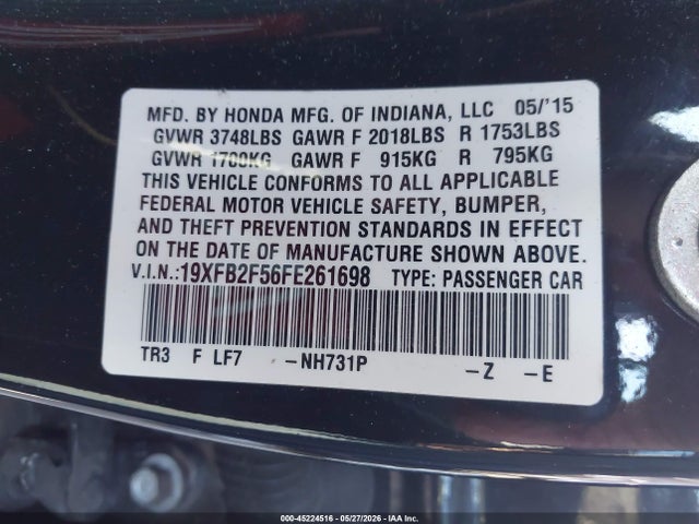 Honda Civic Lx 2015 19XFB2F56FE261698 Image 9