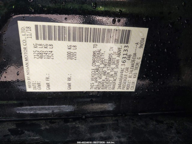45224518 :رقم المزاد ، 1N4AA6AV4KC363133 vin ، 2019 Nissan Maxima 3.5 Sl مزاد بيع