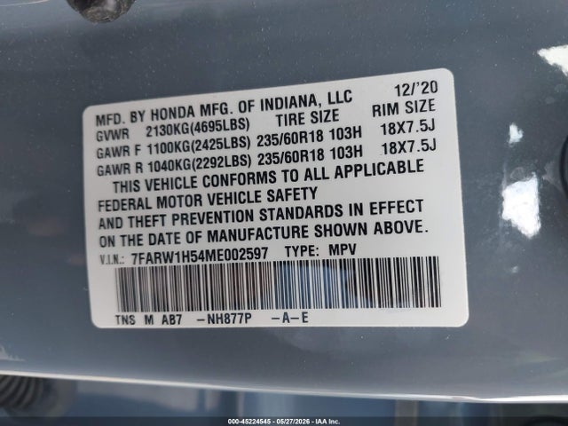 Honda Cr-v 2wd Ex 2021 7FARW1H54ME002597 Image 9