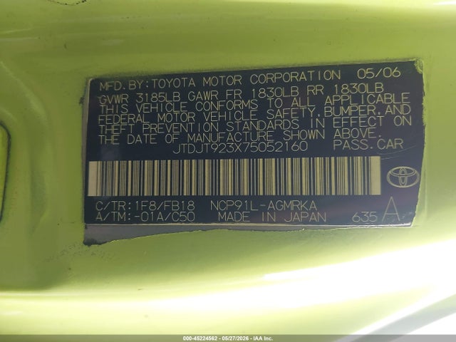 Aukcja sprzedaży 2007 Toyota Yaris, vin: JTDJT923X75052160, numer aukcji: 45224562