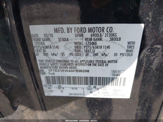 Aukcja sprzedaży 2010 Ford F-150 Stx/xl, vin: 1FTEX1EW4AFB96298, numer aukcji: 45224586