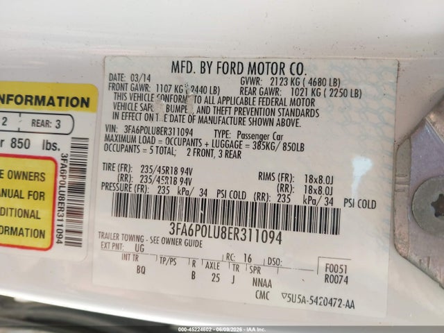 Aukcja sprzedaży 2014 Ford Fusion Hybrid Se, vin: 3FA6P0LU8ER311094, numer aukcji: 45224602