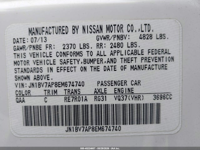 Продаж на аукціоні авто 2014 Infiniti Q50 Premium, vin: JN1BV7AP8EM674740, номер лоту: 45224607