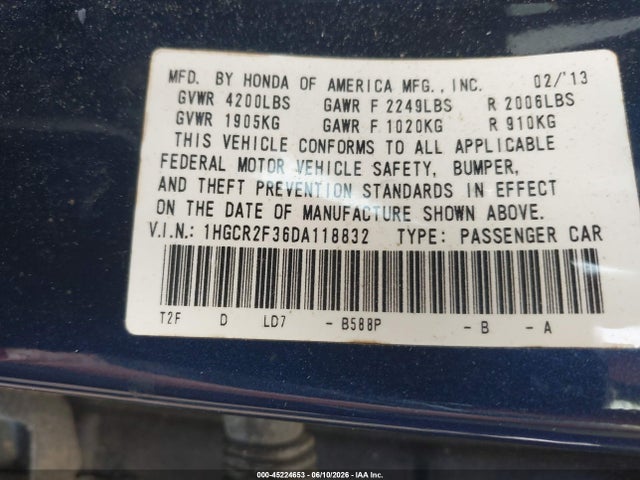 Aukcja sprzedaży 2013 Honda Accord Lx, vin: 1HGCR2F36DA118832, numer aukcji: 45224653