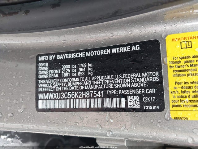 Aukcja sprzedaży 2019 Mini Hardtop Cooper S, vin: WMWXU3C56K2H87541, numer aukcji: 45224659