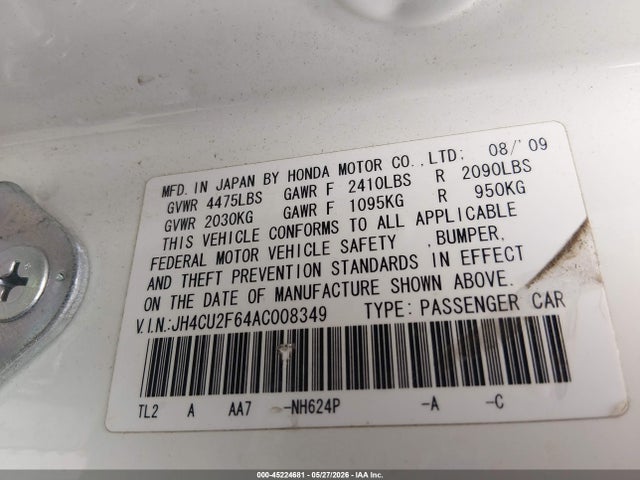 Aukcja sprzedaży 2010 Acura Tsx 2.4, vin: JH4CU2F64AC008349, numer aukcji: 45224681