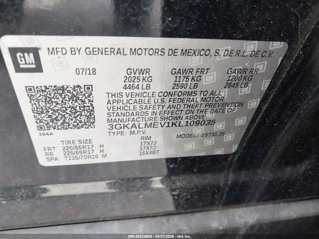 Auction sale of the 2019 Gmc Terrain Sle, vin: 3GKALMEV1KL109035, lot number: 45224689