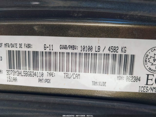 Продаж на аукціоні авто 2011 Ram Ram 3500 Laramie Longhorn, vin: 3D73Y3HL5BG634110, номер лоту: 45224702
